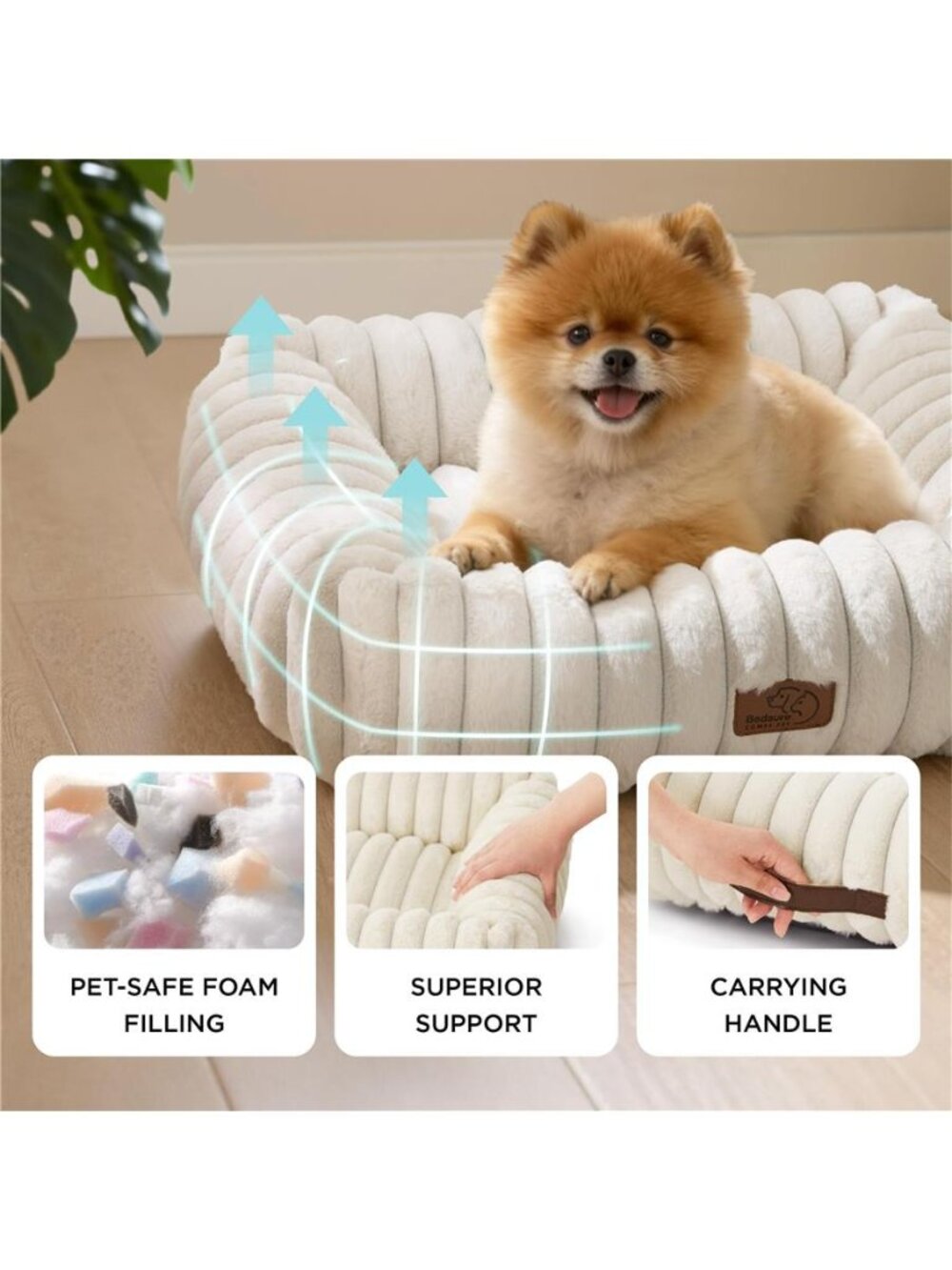Orthopedic Dog Bed for Small Dogs & Cats Washable Furry Pet S(20"x 19" x 6") - Picture 6 of 7